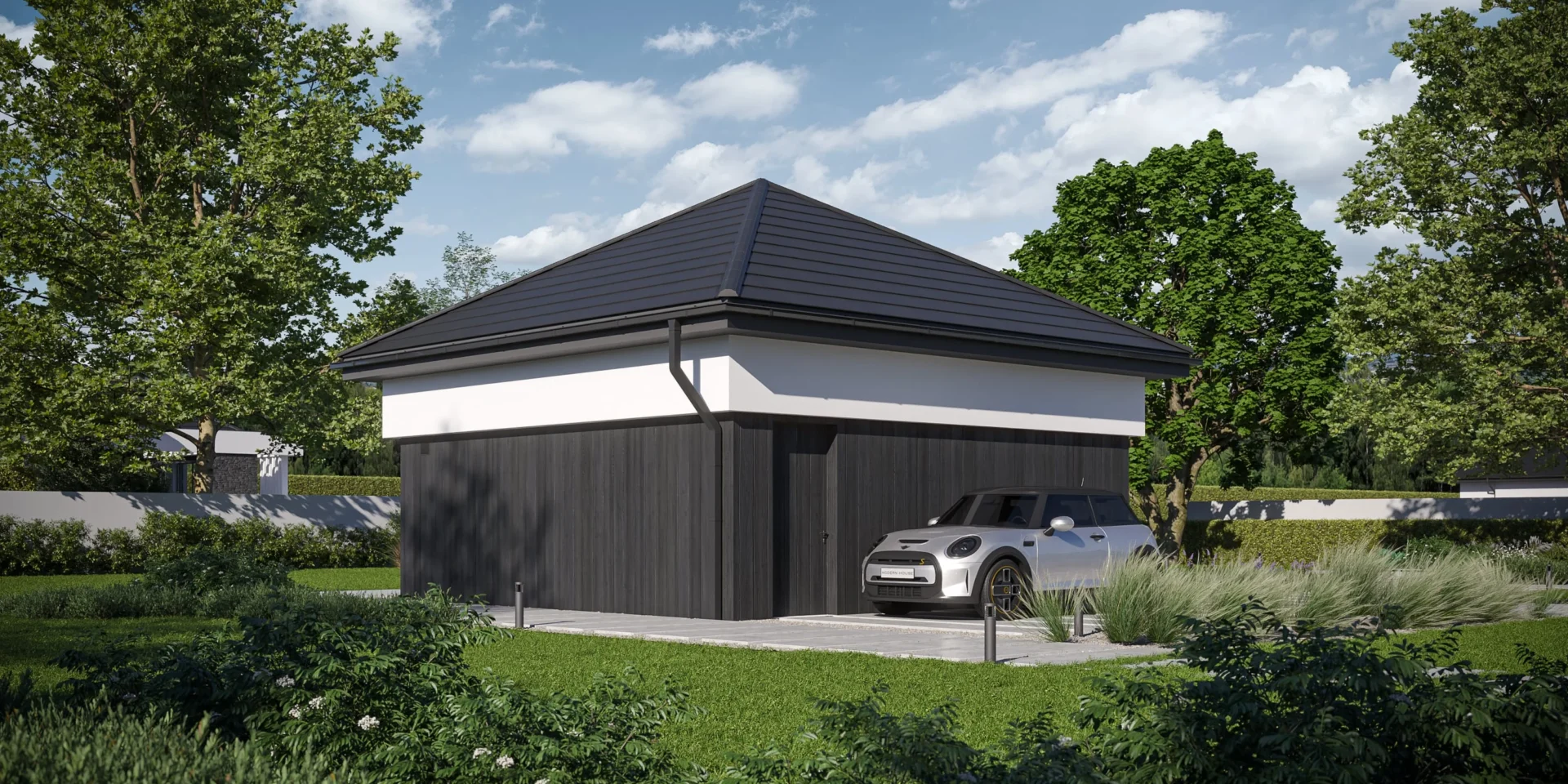 Projekt wolnostojącego garażu na dwa auta Modern House Garage 03