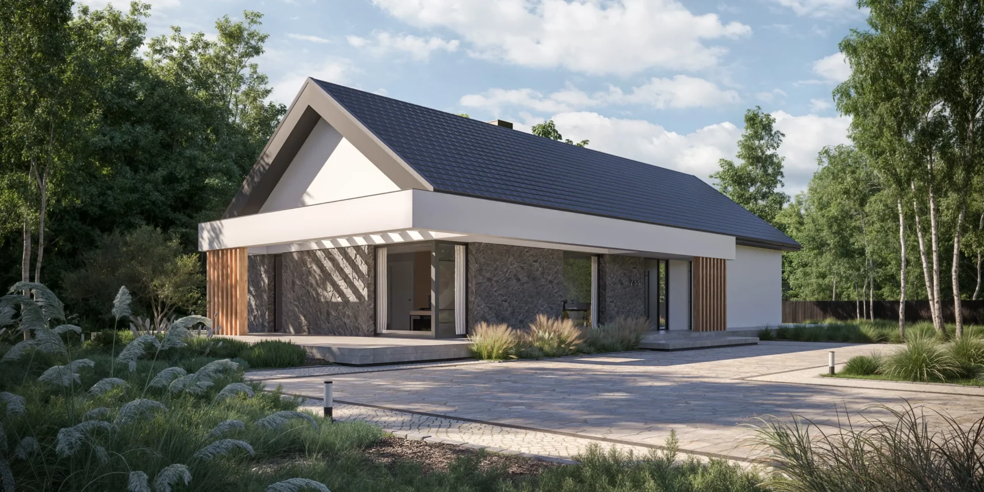 Projekt domu parterowego bez garażu, z dachem dwuspadowym Modern House NewHouse 733