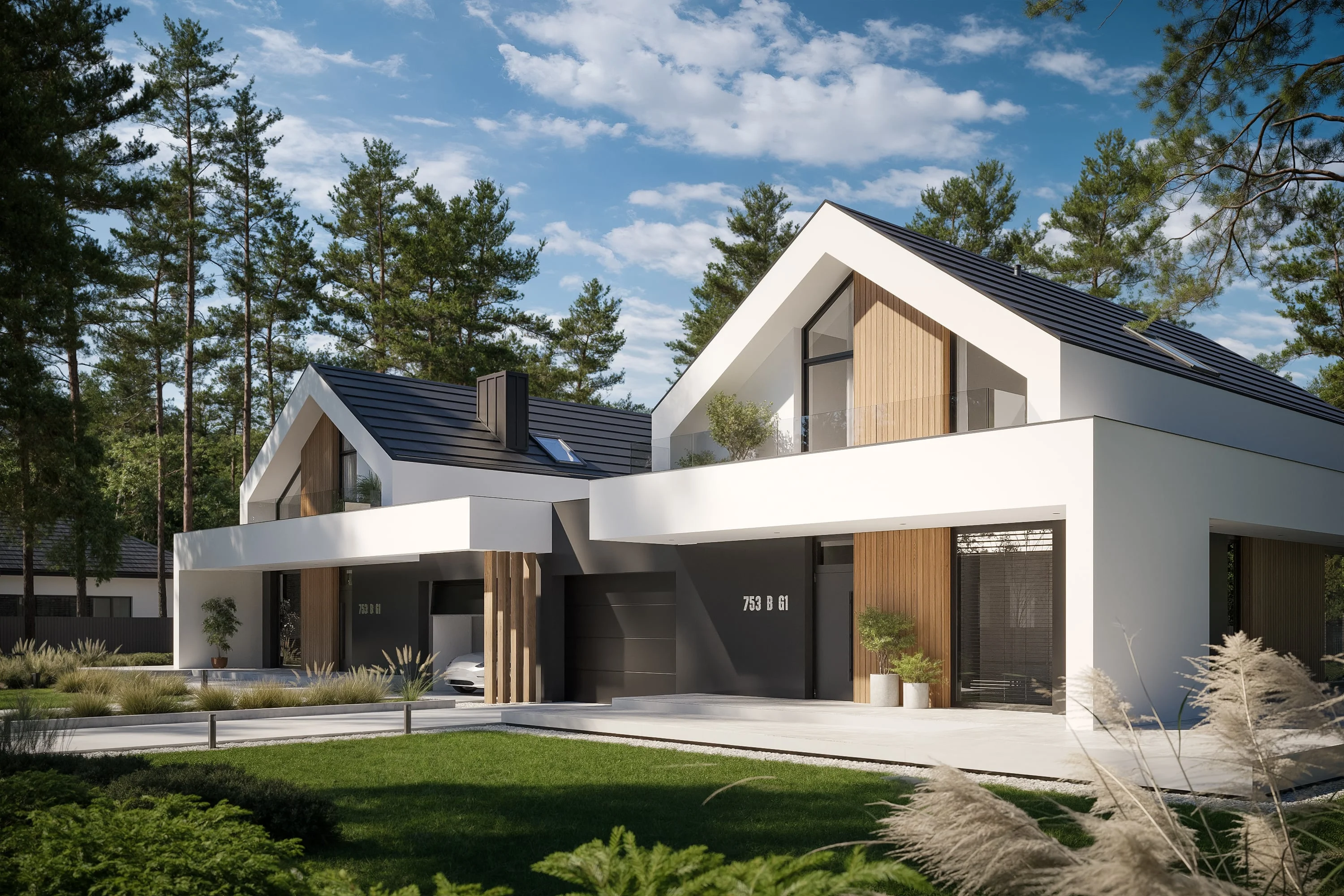 04 Katalogowy projekt blizniaka z 3 sypialniami garaz dach dwuspadowy NewHouse 753 B G1 Modern House