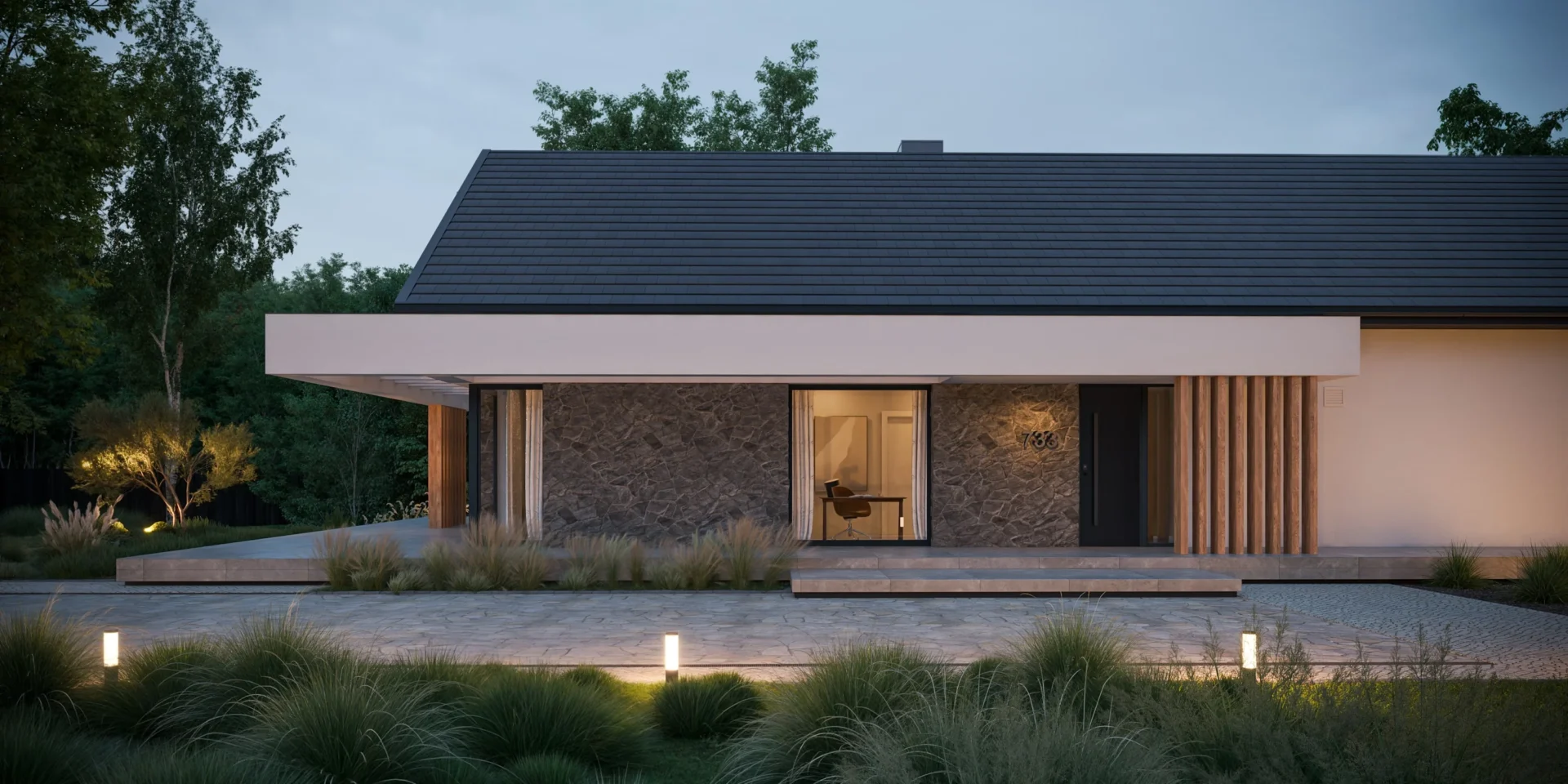 Projekt domu parterowego na wąską działkę Modern House NewHouse 733