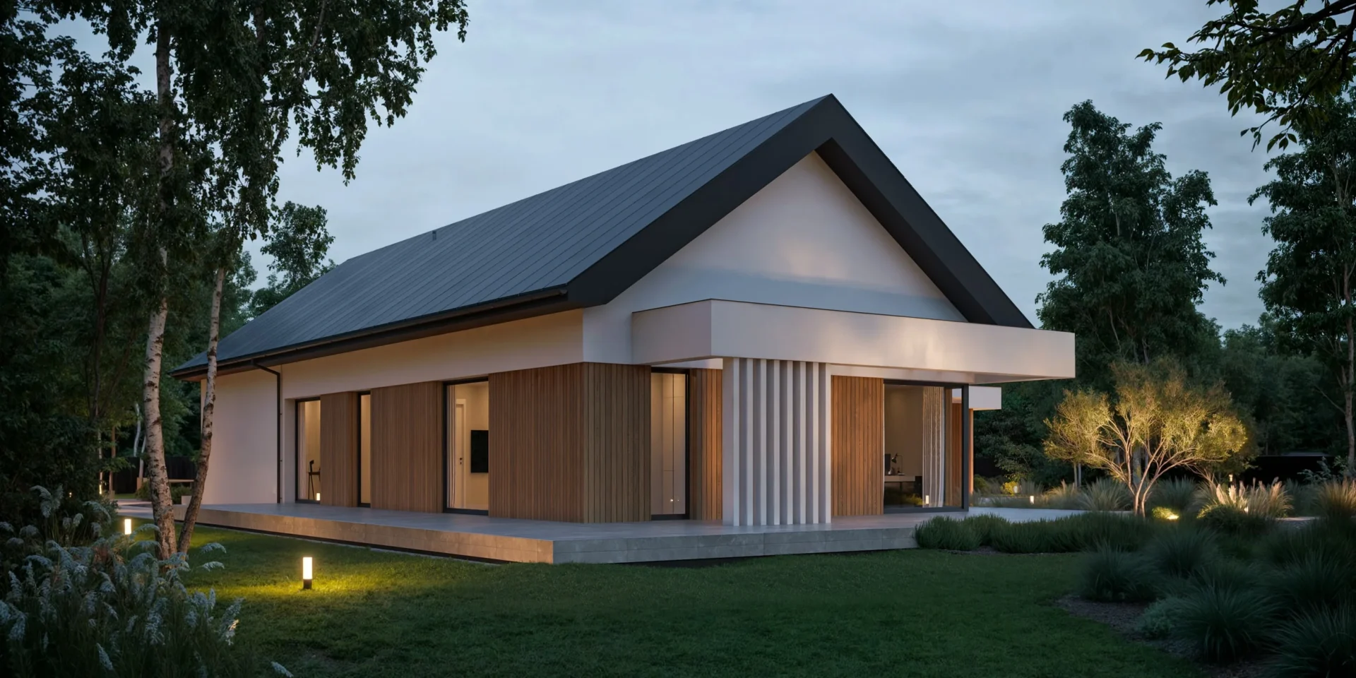 Projekt domu parterowego o prostej bryle i z 4 pokojami Modern House NewHouse 732 G2 w1