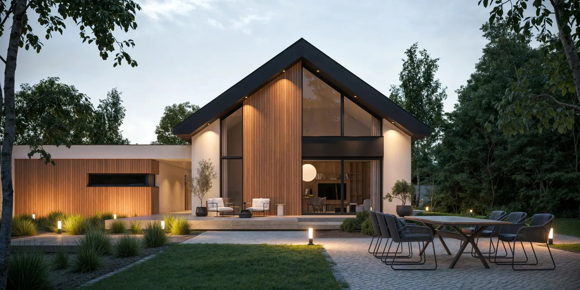 Duże przeszklenia w parterowym projekcie domu NewHouse 733 G2