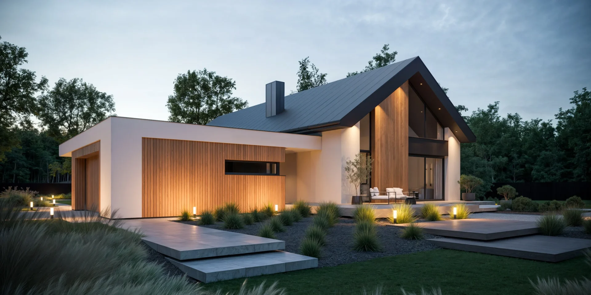 Gotowy projekt domu parterowego do 150 m2 Modern House NH 732 G2 w1