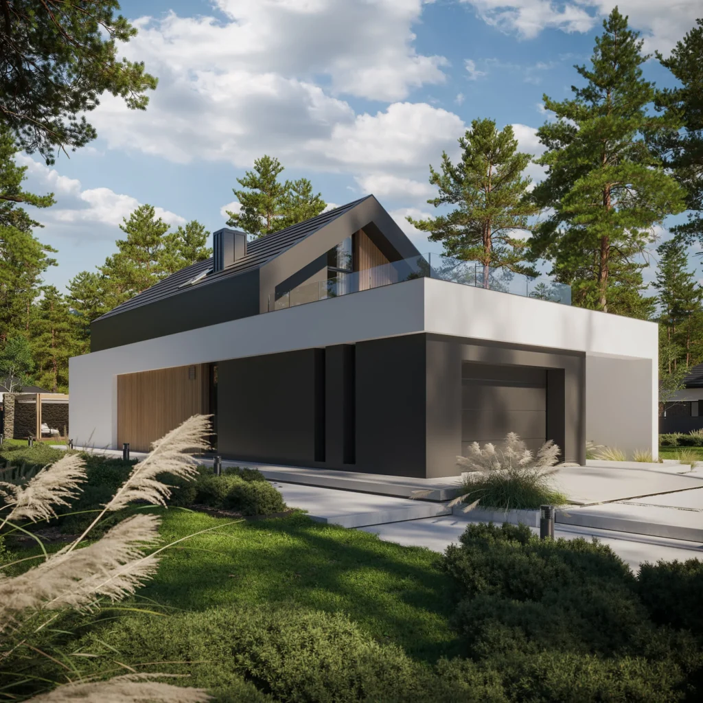 Projekt domu z garażem NewHouse 753 G1 w1 Modern House idealny na wąskie działki