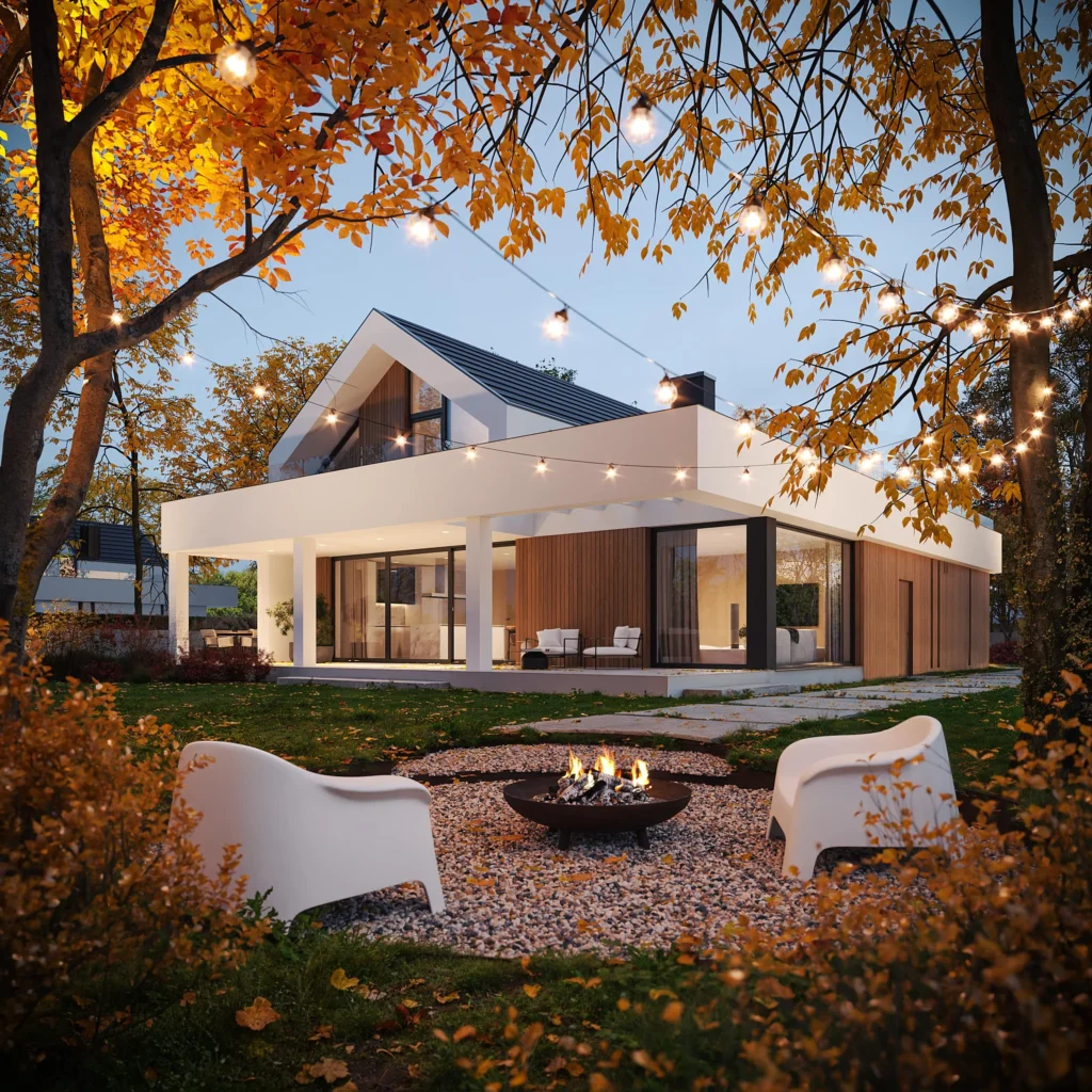 Projekt domu stodoła z zadaszonym tarasem przy salonie Brick House 794 w1 Modern House