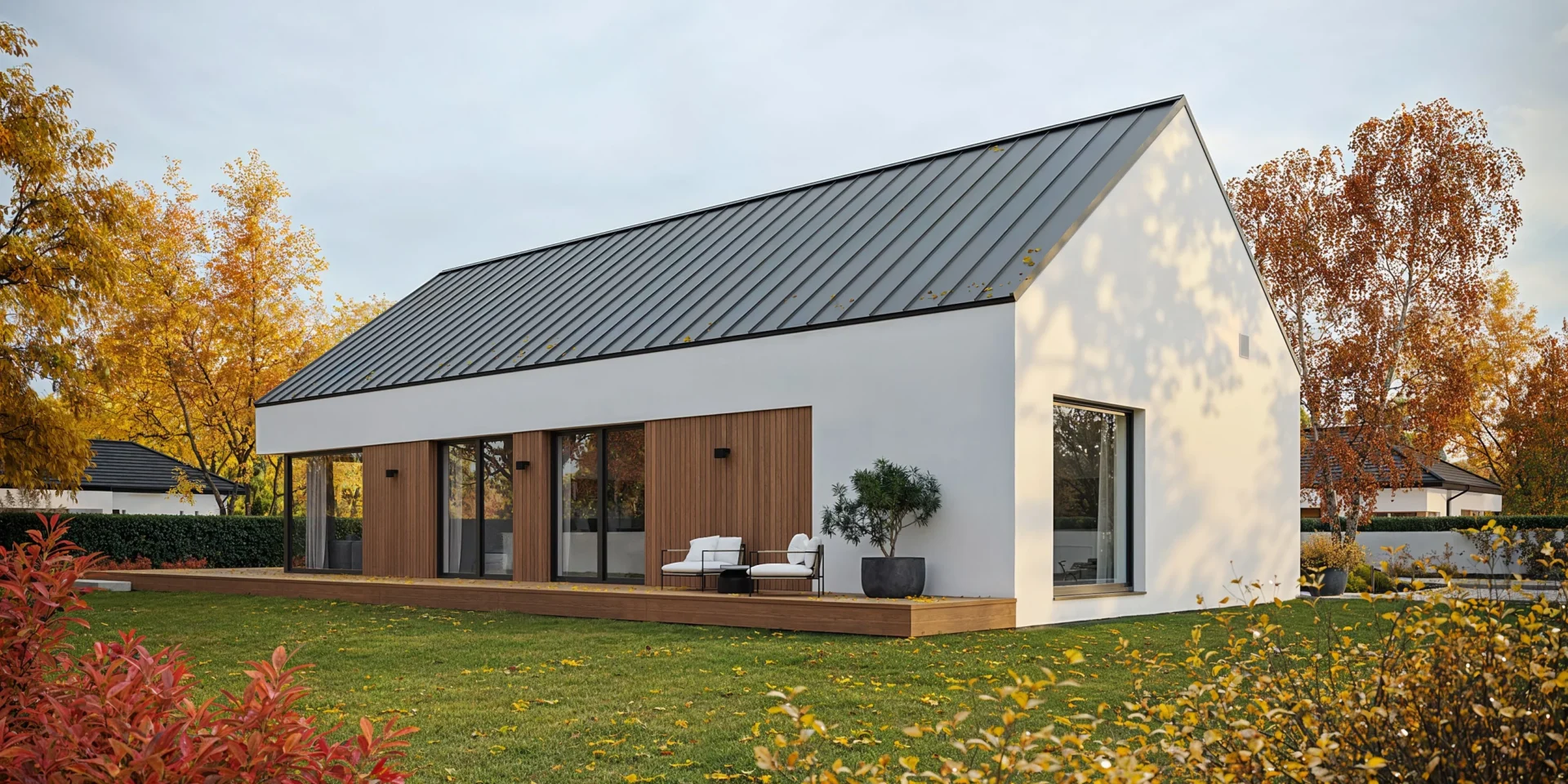 Prosty, parterowy dom w stylu nowoczesnej stodoły projekt NewHouse 730 Modern House