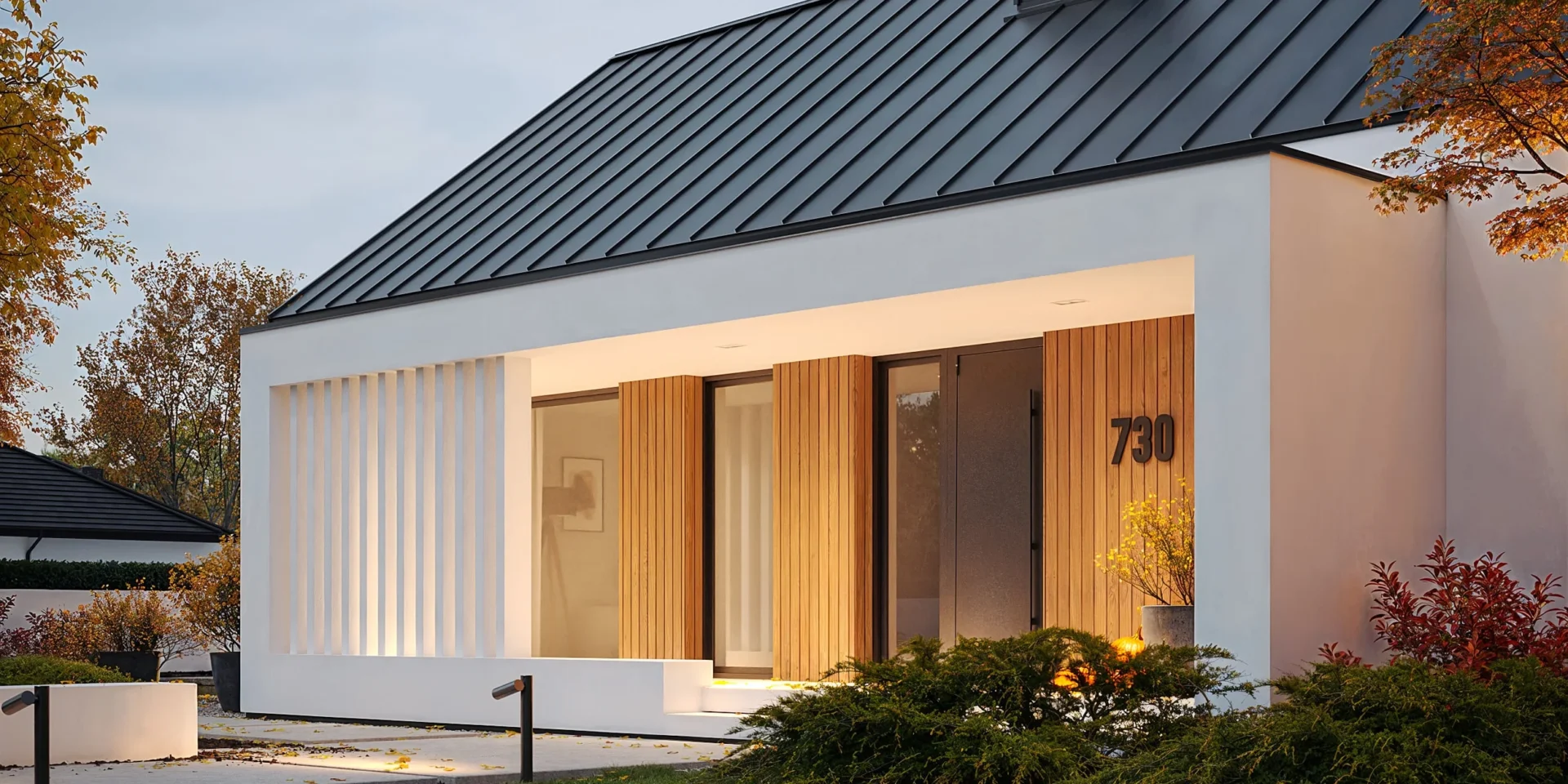 Parterówka w stylu stodoły bez garażu z atrakcyjną strefą wejściową projekt NewHouse 730 Modern House