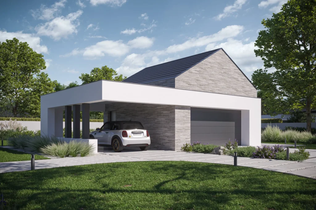 Pełnia Premier: zobacz nowe projekty nowoczesnych domów z 2025 roku 20 Nowoczesny garaż z wiatą Modern House Garage G 05