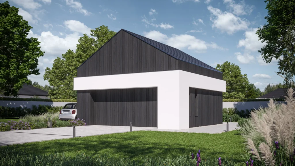 Garaż na dwa auta w stylu stodoły projekt garażu Modern House Garage G 07