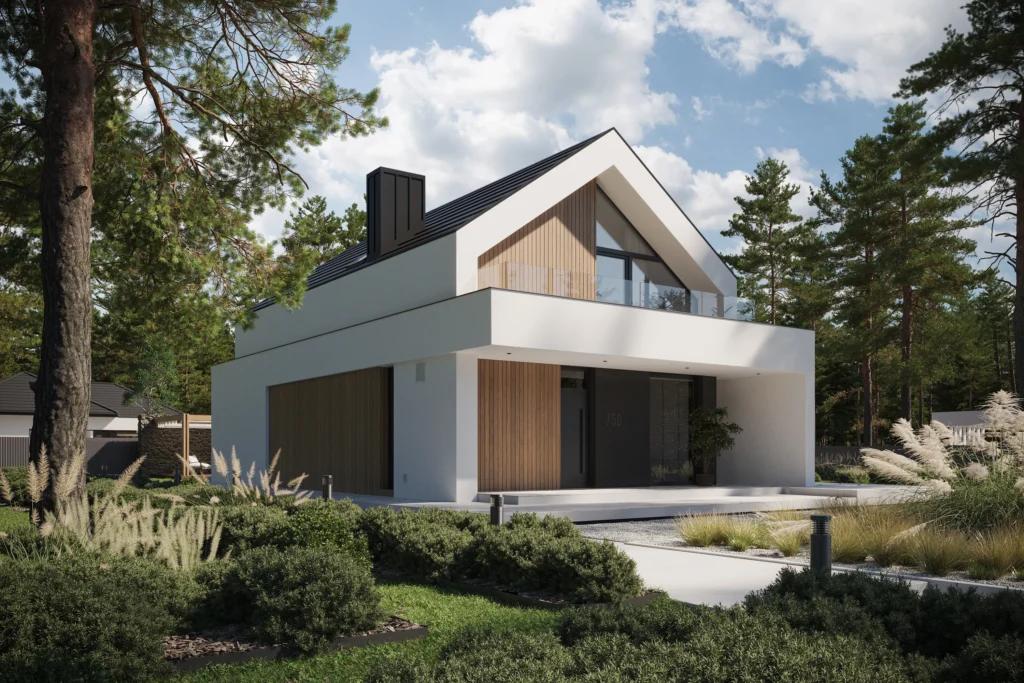 Pełnia Premier: zobacz nowe projekty nowoczesnych domów z 2025 roku 17 Modern House NewHouse 750 mały dom z 4 sypialniami, bez garażu, na wąską działkę