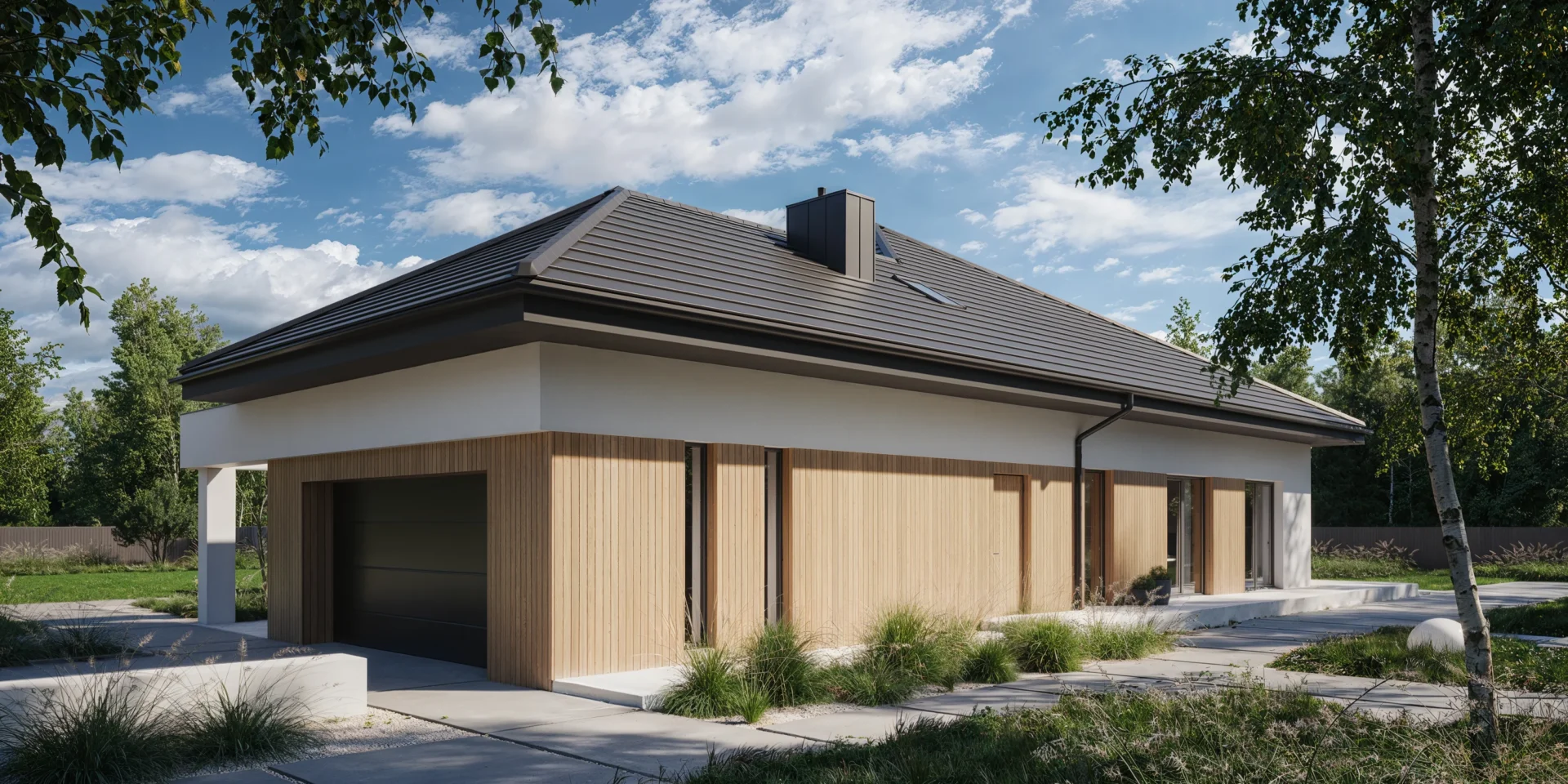 Parterowy dom z garażem dwustanowiskowym Modern House New House 770