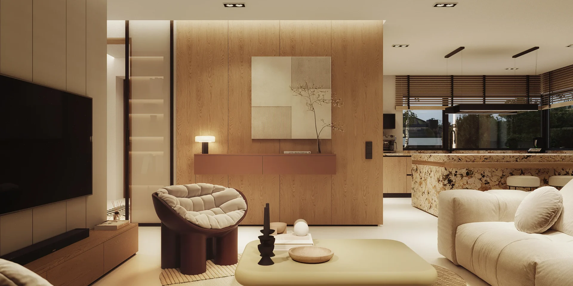 Salon z nowoczesnym fotelem Roly Poly projekt NewHouse 761 w6