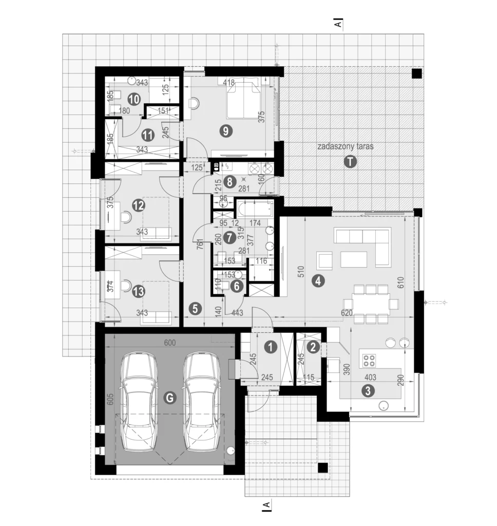Rzut funkcjonalny parteru projektu NewHouse 761 w7