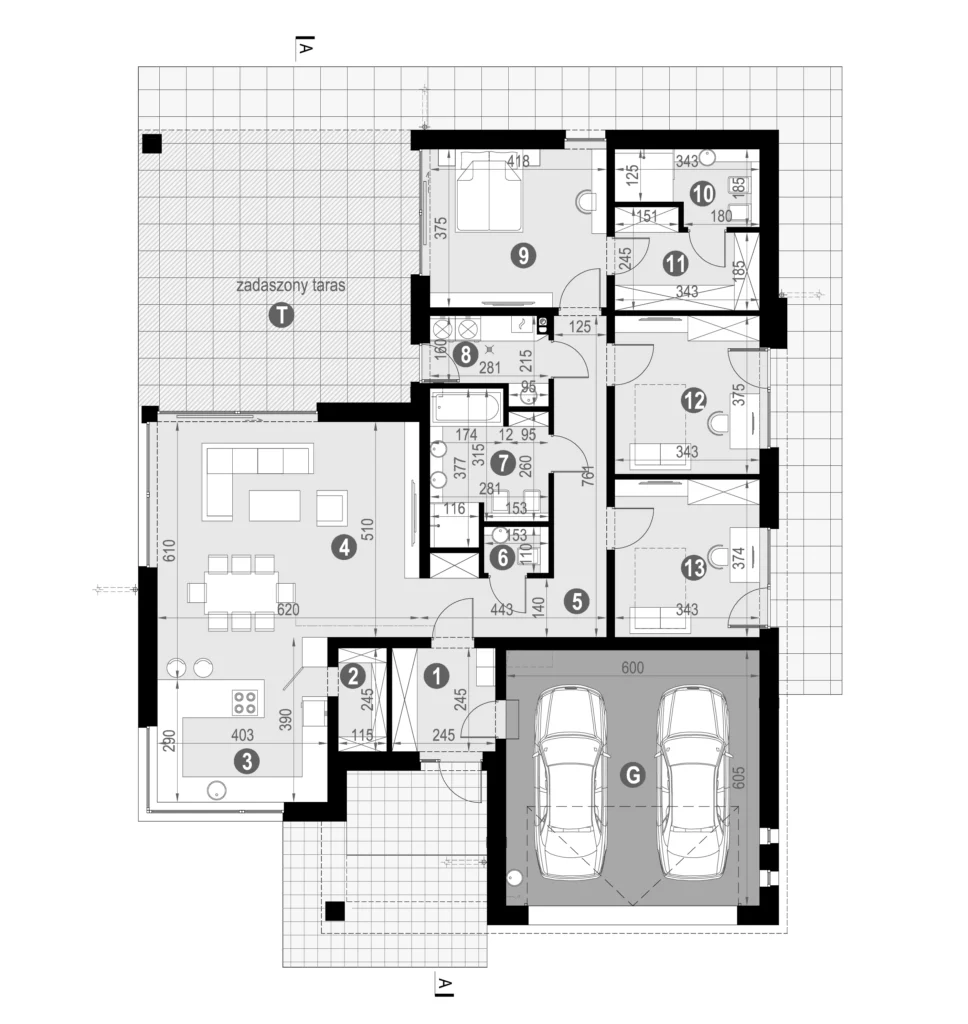Układ pomieszczeń parteru projektu NewHouse 761 w7