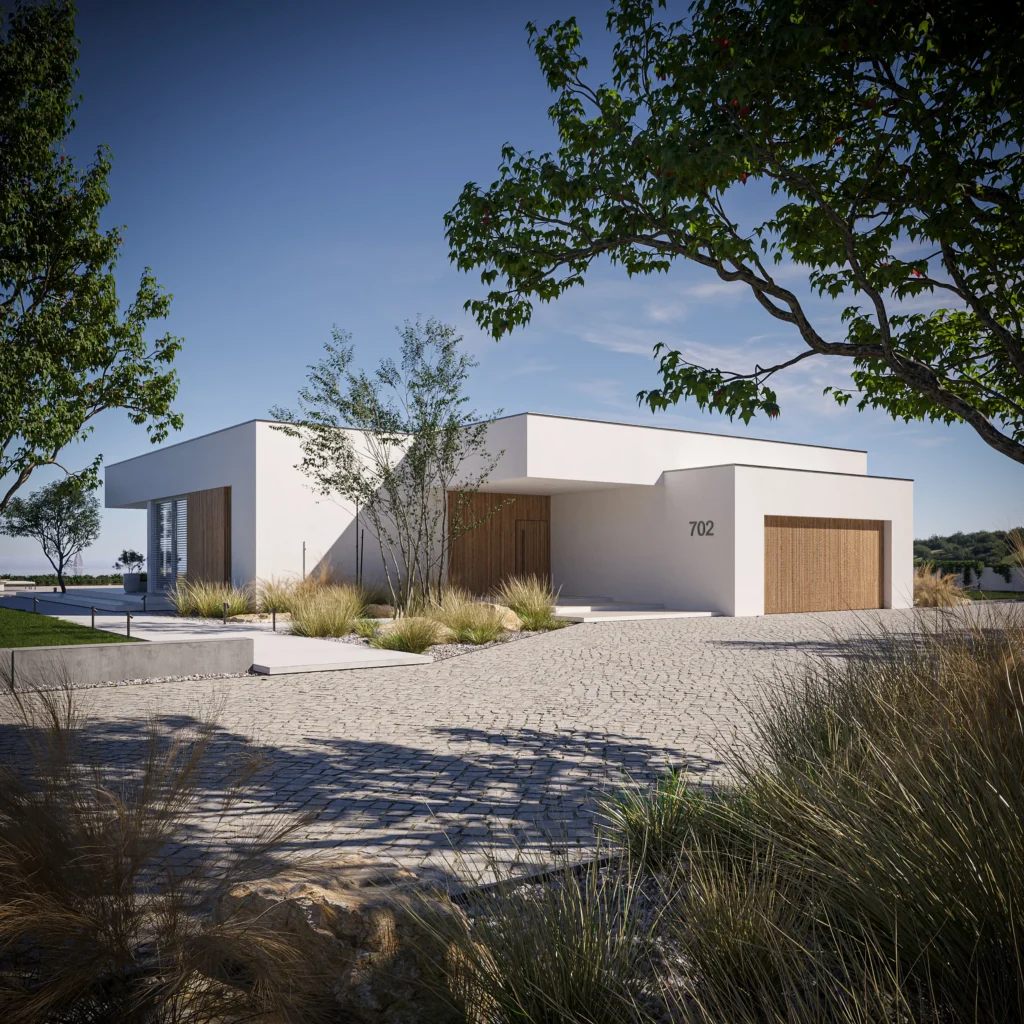 Czy warto budować dom z płaskim dachem w Polsce? 4 Parterowy projekt domu z płaskim dachem i garażem w bryle budynku Modern House NewHouse 702
