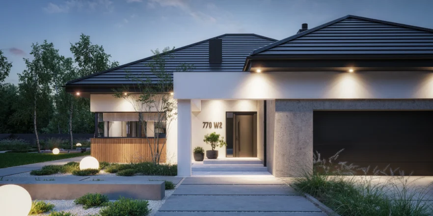 Parterowy dom z garazem wysuniętym przed lico projekt NewHouse 770 w2 Modern House