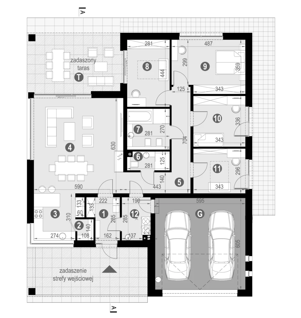 Układ pomieszczeń parteru projekt NewHouse 771 w1