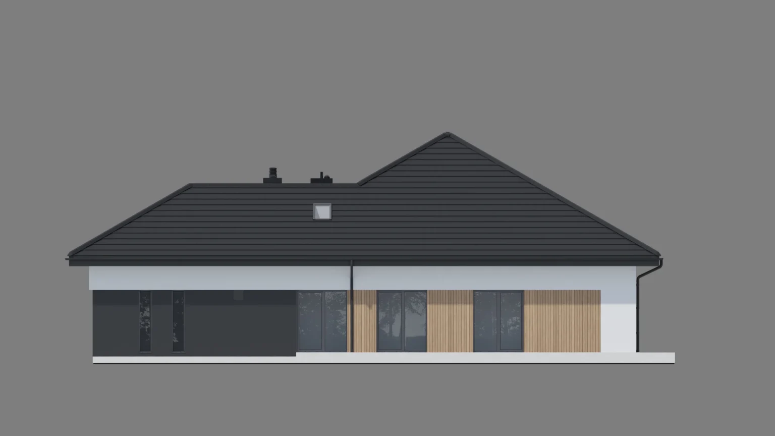 Elewacja domu parterowego od strony sypialni i garazu Modern House NewHouse 770w1