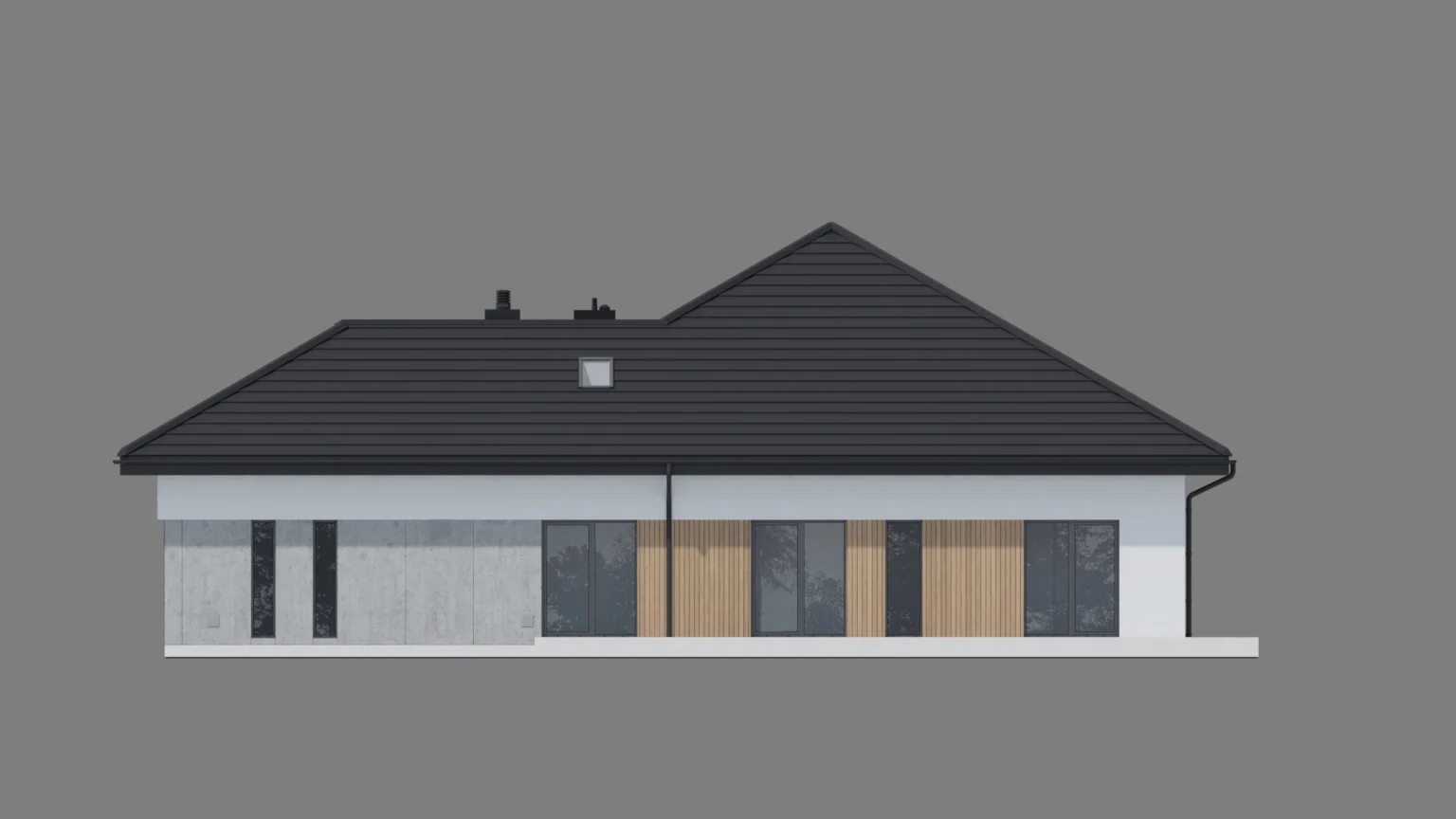 Elewacja boczna parterowego domu z dachem wielospadowym NewHouse 770 w2 Modern House