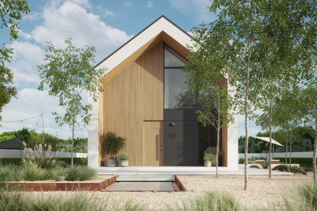 07 Projekt domu z poddaszem na waska dzialke 4 sypilanie salon dwie lazienki Modern House NewHouse 747