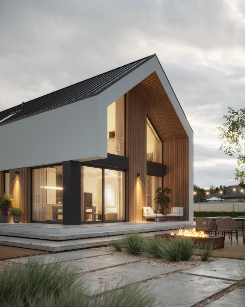 14 Nowoczesny projekt domu z poddaszem dach dwuspadowy bezokapowy duze przeszklenia brak balkonow Modern House NewHouse 747