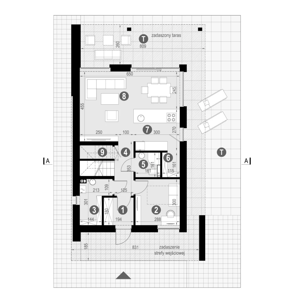 Układ pomieszczeń na parterze projekt Modern House NewHouse 749