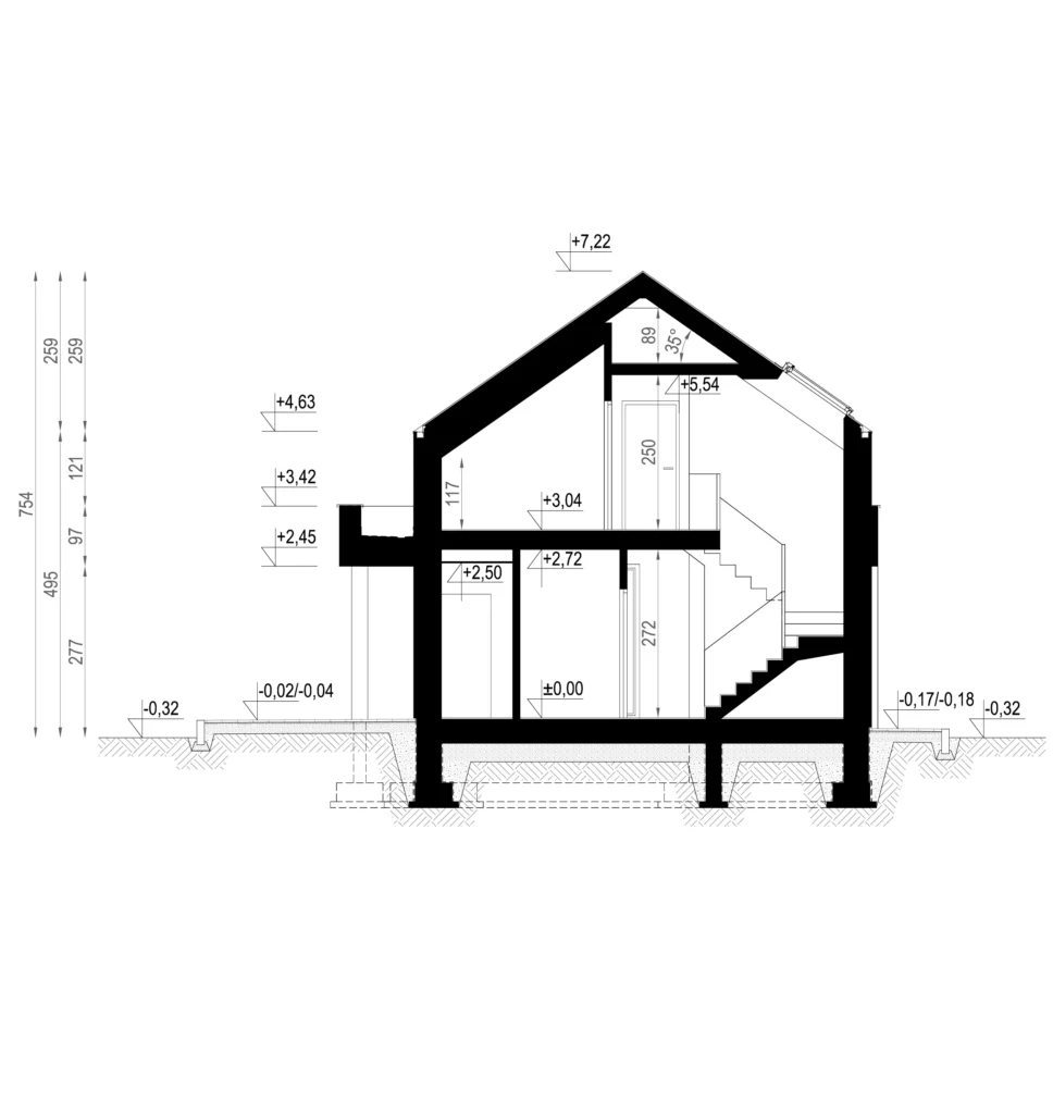 Przekrój przez dom bez okapów Modern House NewHouse 749