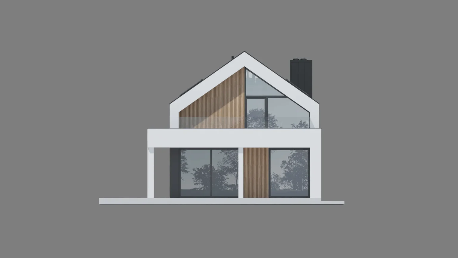 Elewacja tylna domu stodoła z dużymi przeszkleniami Modern House NewHouse 749