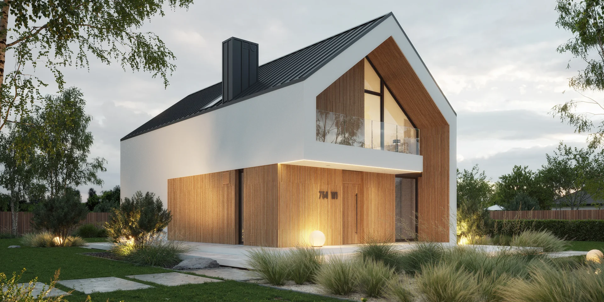 Nowoczesny dom z poddaszem NewHouse 754 w1 bez garażu, z dużymi przeszkleniami