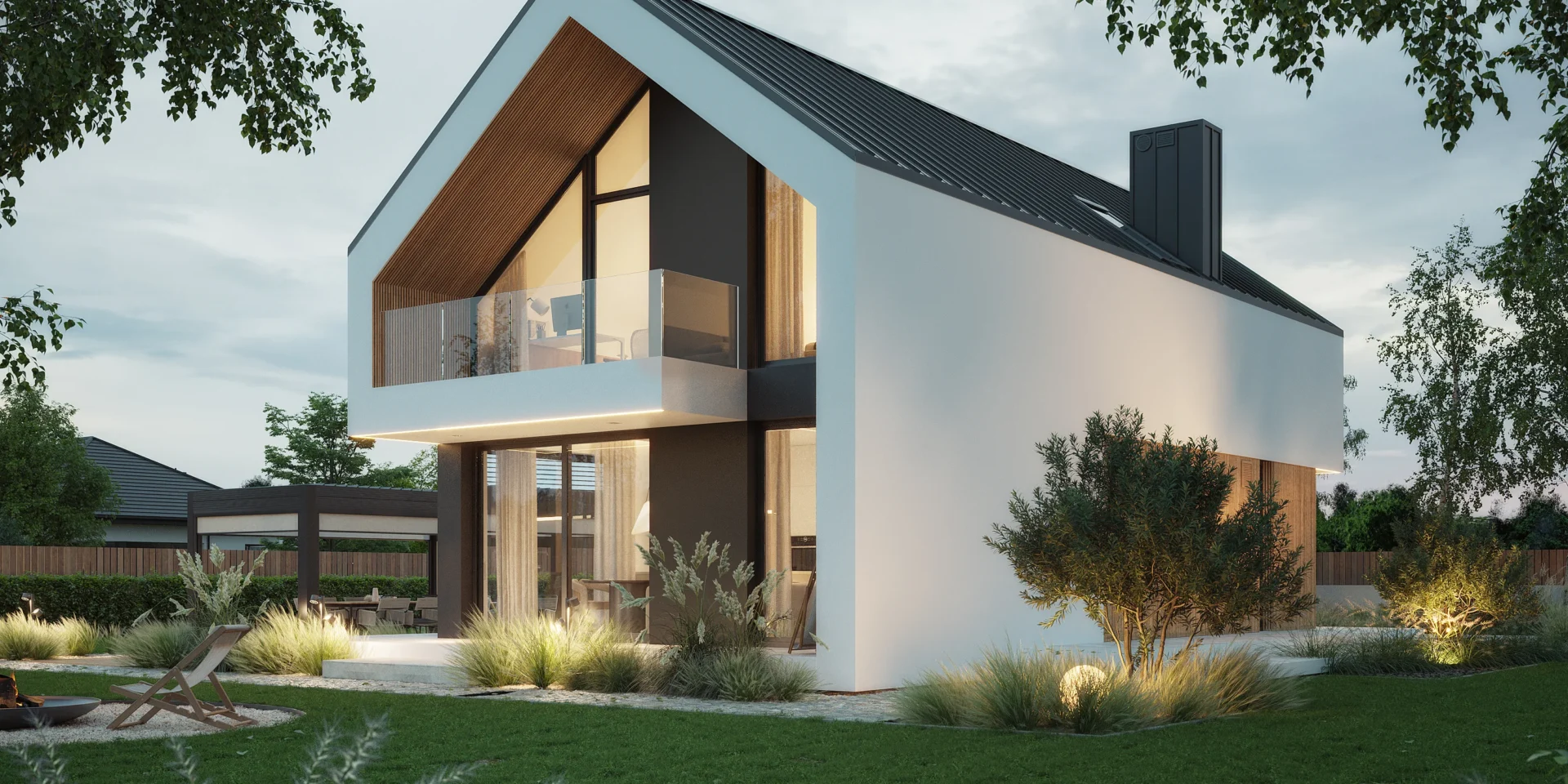 Nowoczesny dom z poddaszem i balkonem od strony ogrodu NewHouse 754 w1