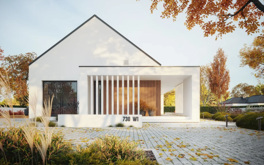 02 Parterowy projekt domu do 120 metrow na waska dzialke NewHouse 730 w1 Modern House