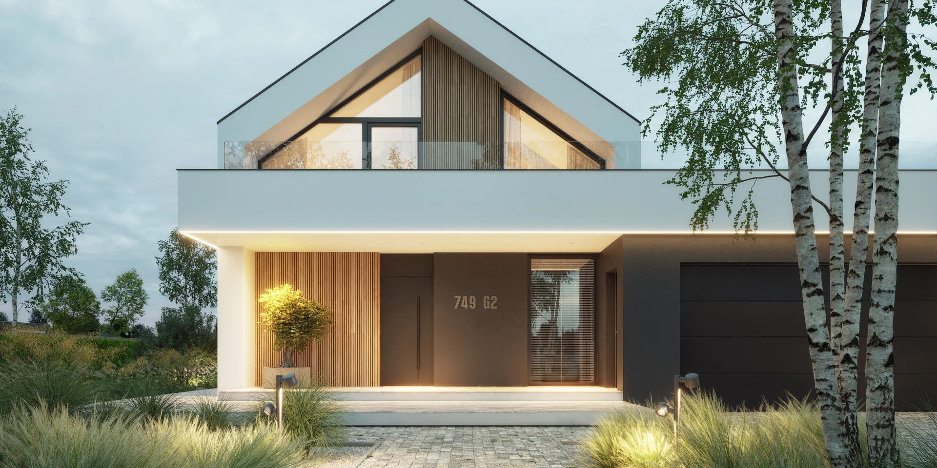 Nowoczesna stodoła NewHouse 749 G2 – elegancka elewacja z drewnem i antracytowymi dodatkami