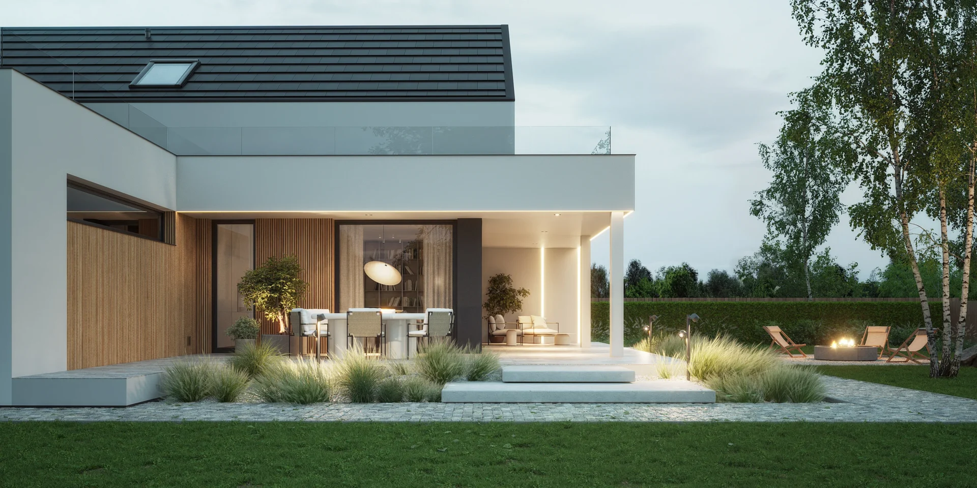 Dom jednorodzinny NewHouse 749 G2 w stylu nowoczesnej stodoły z drewnianą okładziną