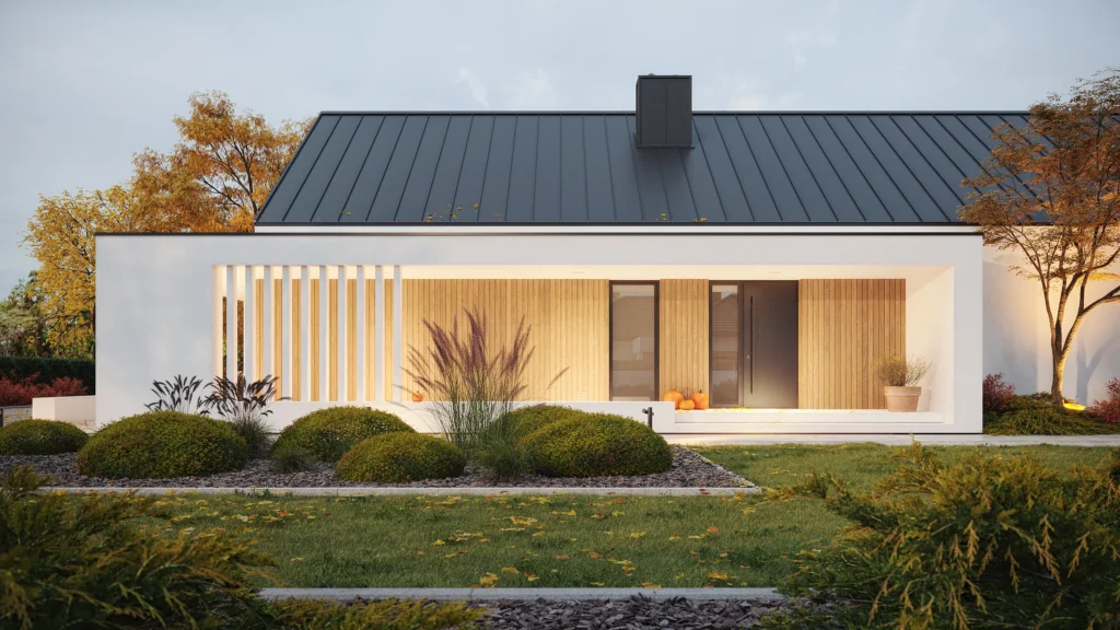 09 Typowy projekt domu z czterema sypialnami salon z wysokim sufitem NewHouse 730 w2 Modern House