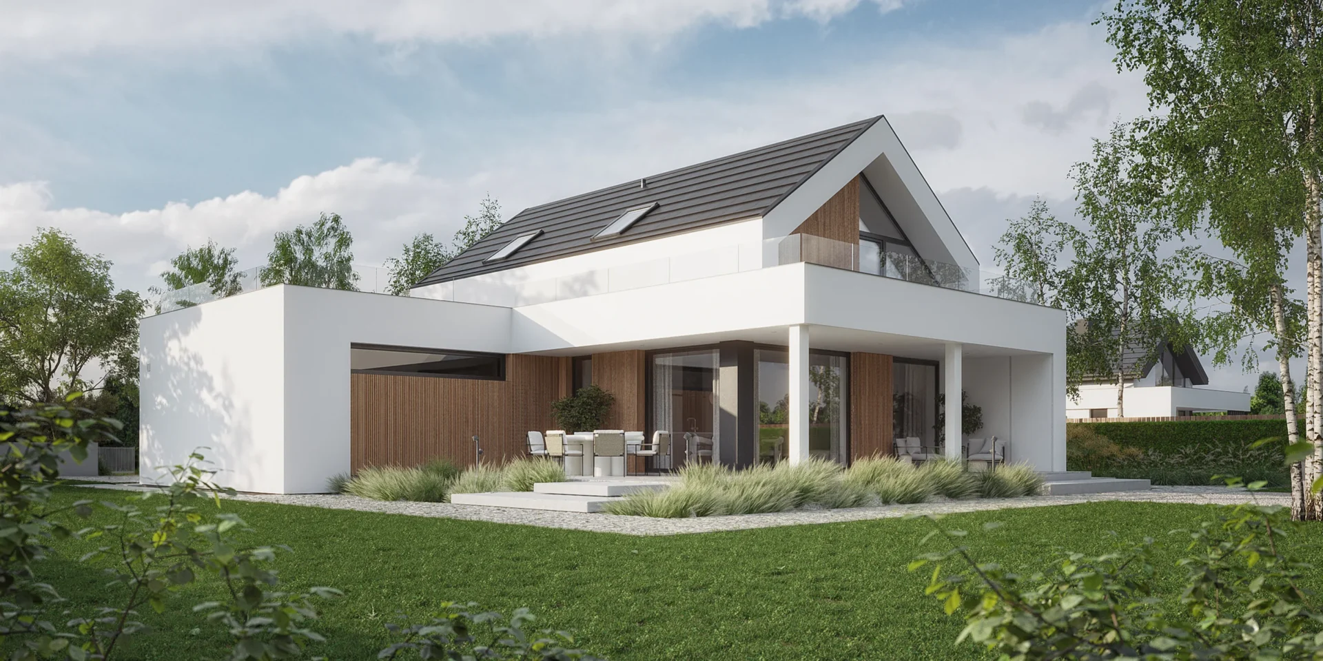 Projekt domu z poddaszem NewHouse 749 G2 – nowoczesna architektura i jasna elewacja