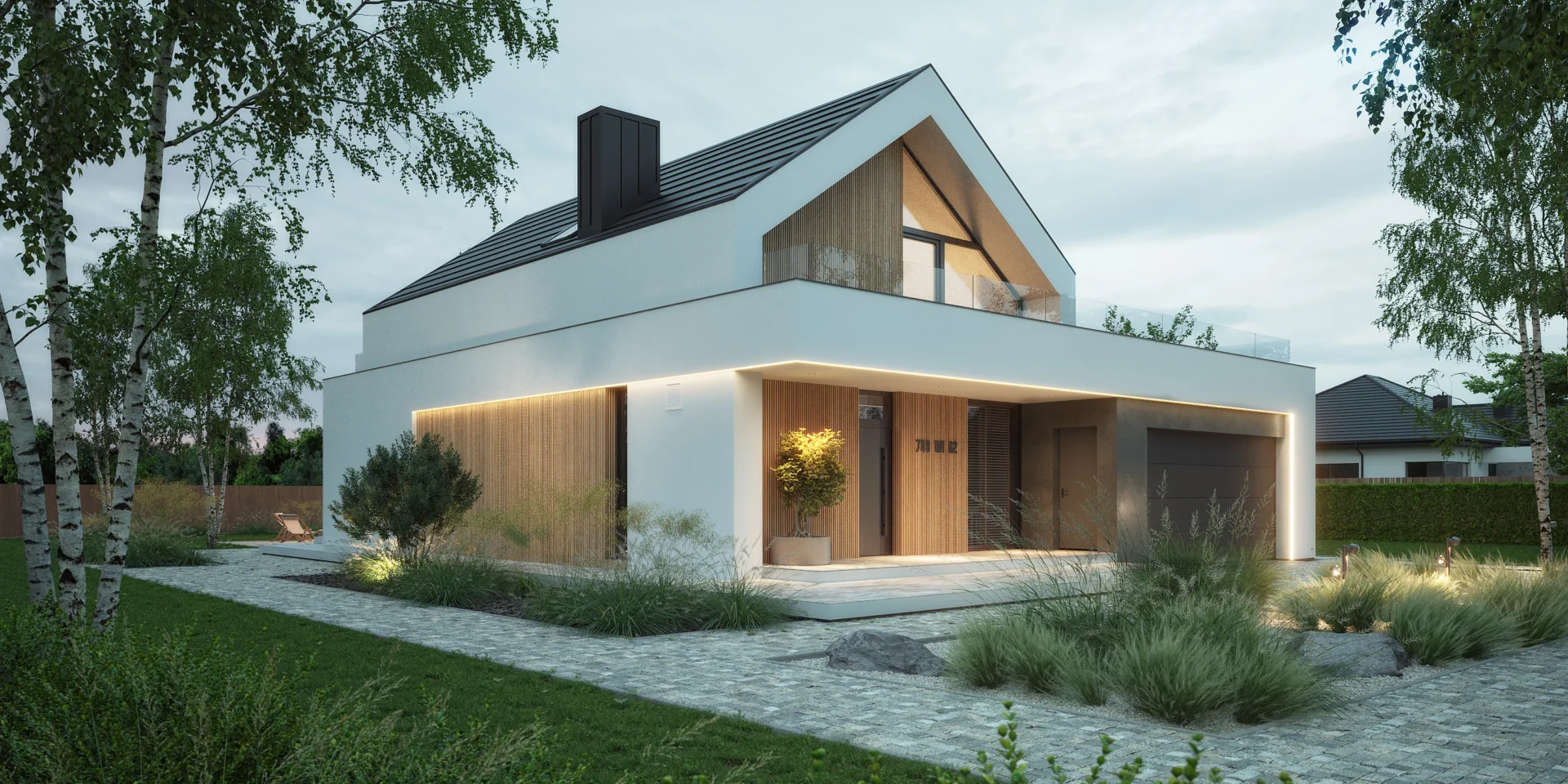 Dom w stylu nowoczesnej stodoły NewHouse 749 w1 G2 – widok od frontowego ogrodu