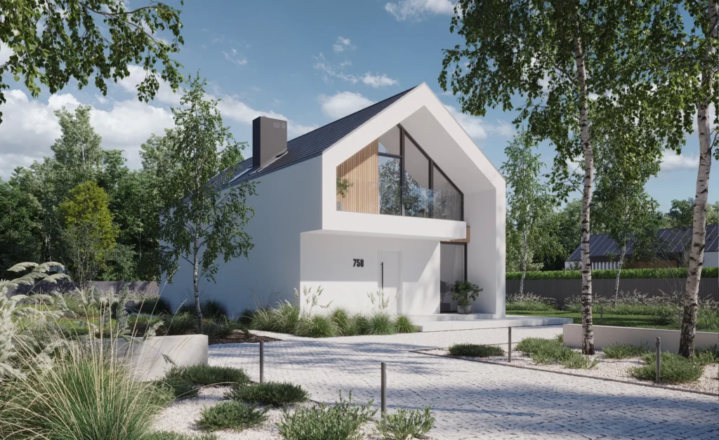 07 Projekt domu na waska dzialke bez garazu Modern House NewHouse 758