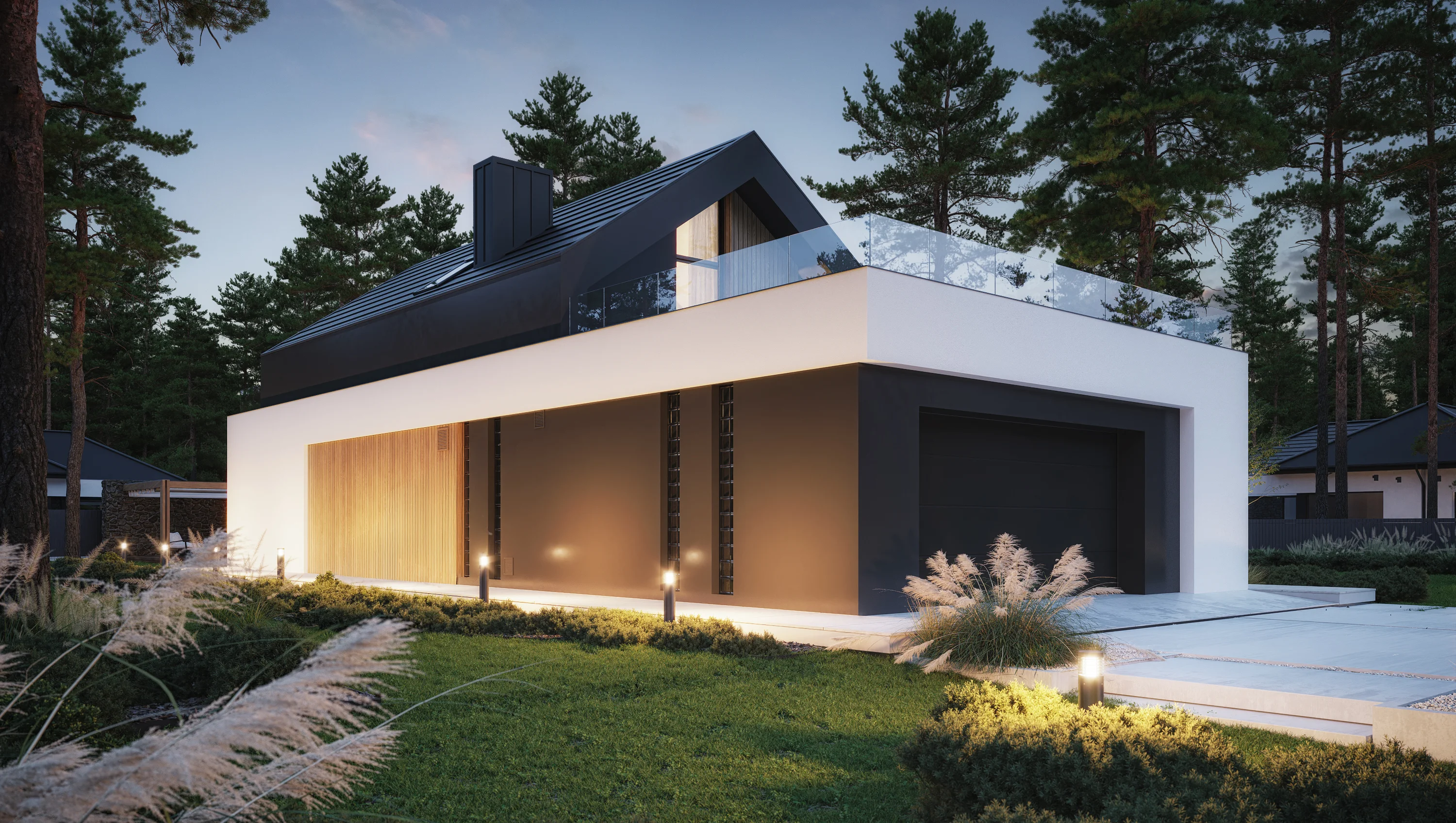 12 Projekt malego domu z otwarta strefa dzienna zadaszonym tarasem 3 sypialnie NewHouse 753 G2 w1 Modern House