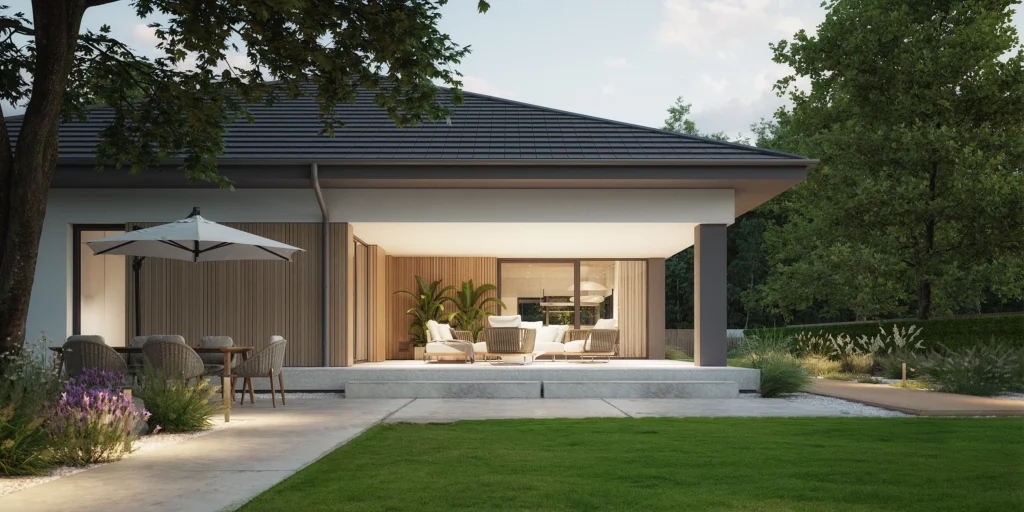 10 Parterowka z zadaszonym wejsciem i tarasem 153 metry powierzchni uzytkowej garaz dwustanowiskowy projekt NewHouse 767 w1 Modern House