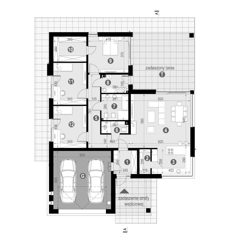 Układ funkcjonalny pomieszczeń projekt NewHouse 767 red