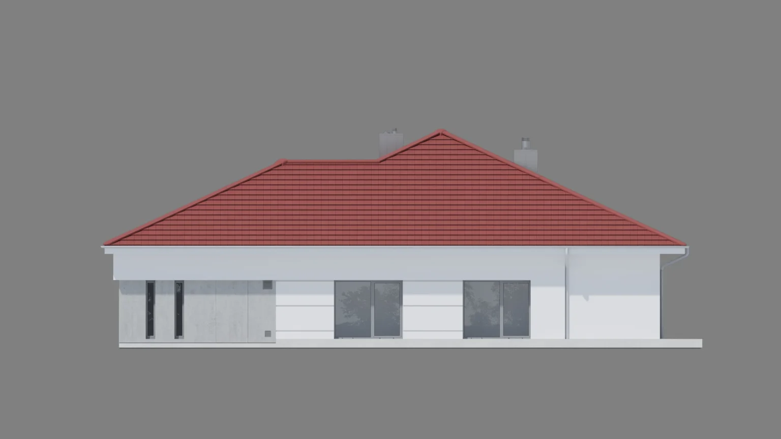 Elewacja boczna parterowego domu z czerwonym dachem projekt NewHouse 767 red