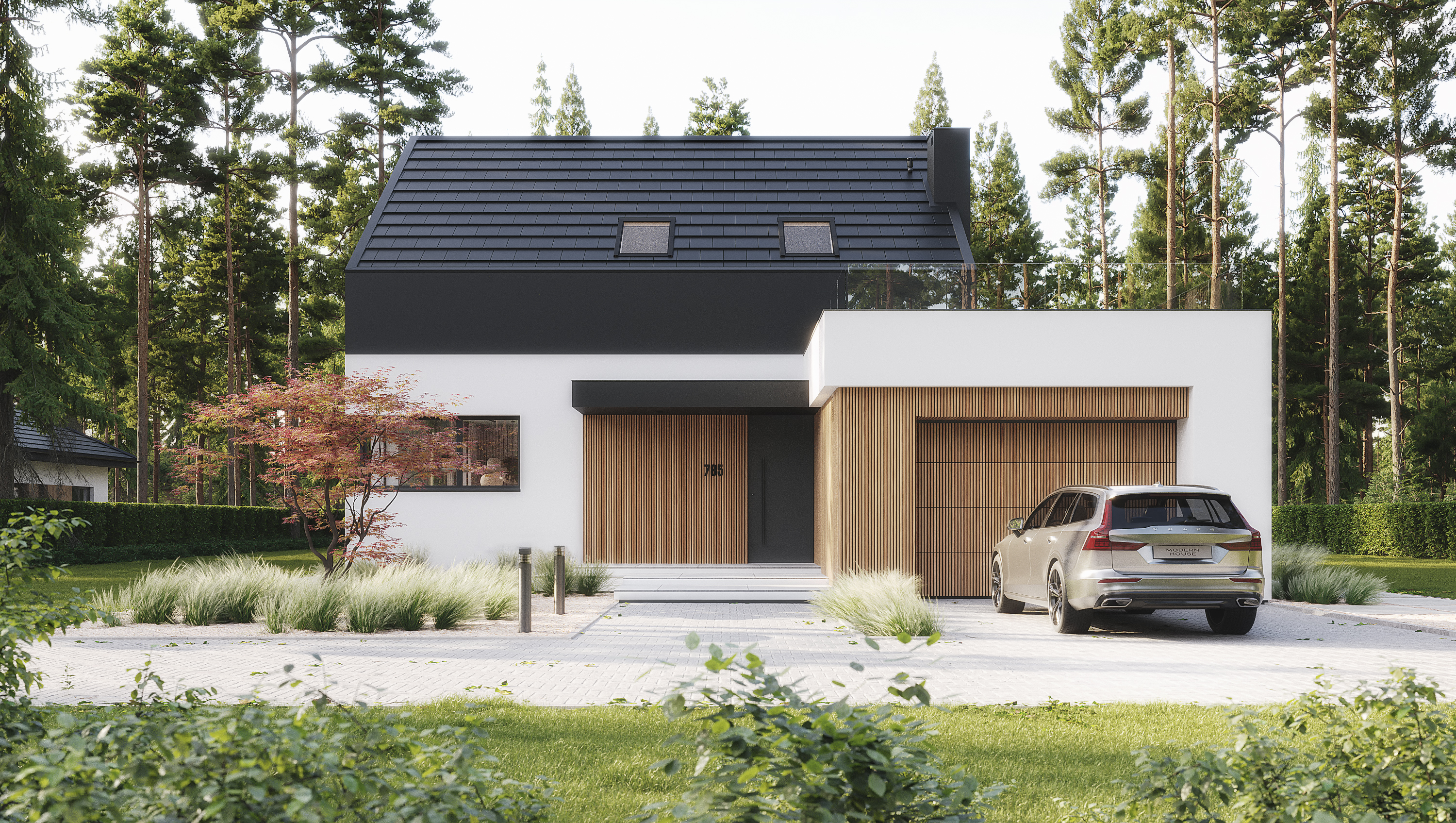 01 Nowoczesny projekt domu z poddaszem do 120 metrow 4 sypialnie Modern House NewHouse 785